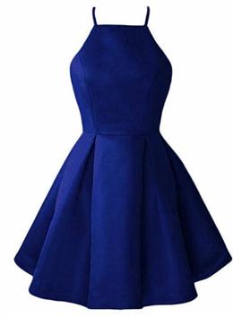 Picture of Blue Satin Halter Knee Length Bridesmaid Dresses, Royal Blue Homecoming Dresses